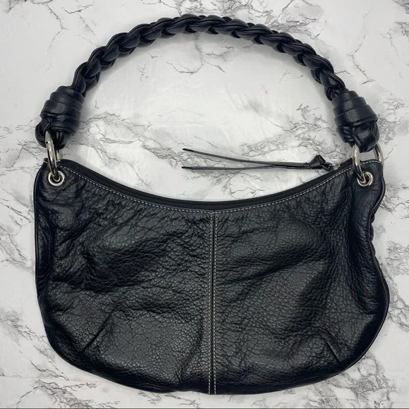 *LAUREN RALPH LAUREN* NWOT Black Leather Braided Handle Handbag - Picture 2 of 11